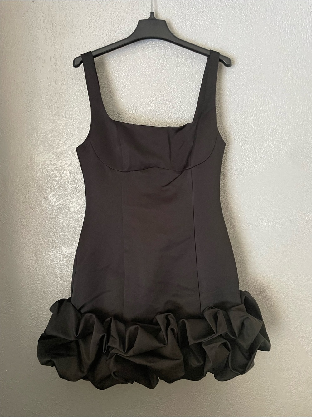 Fashion Nova Black Square Neck Mini Dress with Ruffled Hem